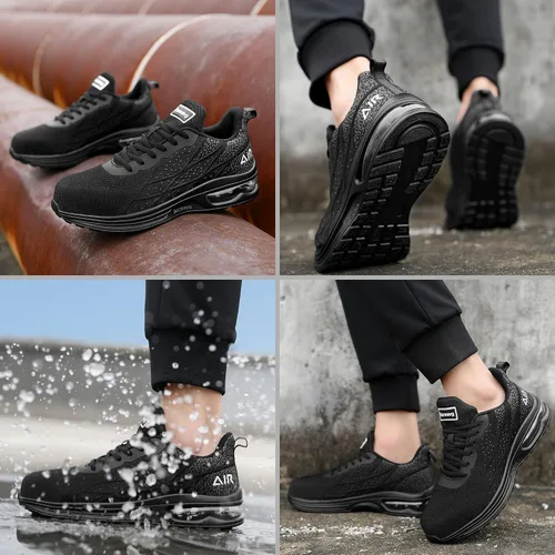 Vista 6 de Zapatos de punta de acero para hombre, zapatos de trabajo de seguridad antideslizantes ligeros y cómodos para hombre, calzado a prueba de pinchazos