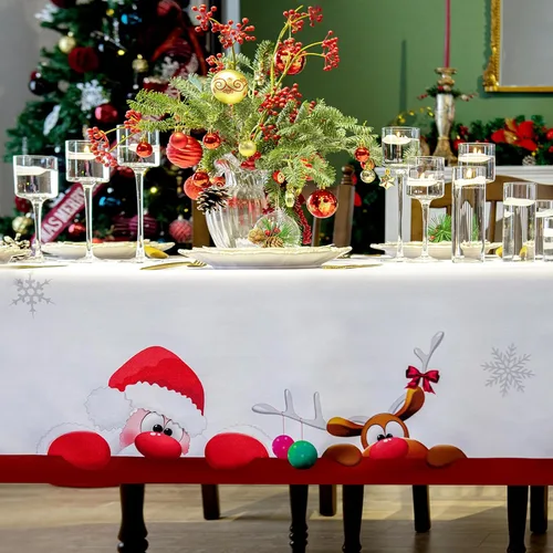 Vista 3 de Mantel Rectangular de Navidad - 52x70 pulgadas - Resistente al Agua, Estampado Decorativo de Fiestas de Fin de Año, Mantel Oblongo de Tela Dibujos