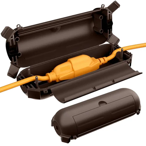 Vista 13 de RESTMO Paquete de 2 fundas compactas para cable de extensión para exteriores, caja impermeable IP44 y funda de seguridad, ideal para proteger