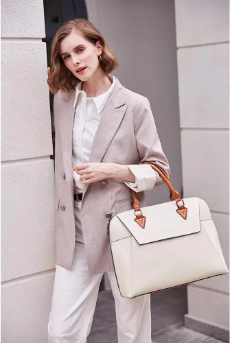 Vista 2 de BOSTANTEN Maletín de cuero para mujer de 15.6 pulgadas, bolso de hombro para laptop, oficina, trabajo, bolso cruzado