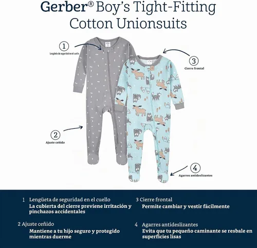 Vista 7 de Gerber - Pijamas con cobertura hasta los pies para bebé, niño - 4 unidades Osos y Camiones Gris