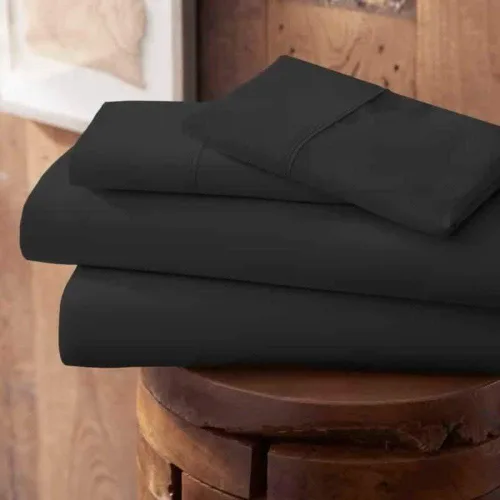Vista 2 de 1000 hilos 100% algodón egipcio, 4 piezas King Black Solid Sheet Set de sábanas largas de una sola capa, tejido de satén, se adapta a colchones