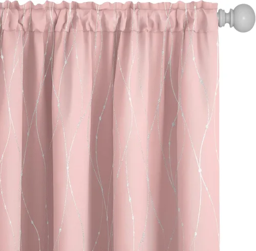 Vista 19 de Deconovo - Cortinas opacas con diseño de líneas onduladas y lunares, para dormitorio y sala de estar.
