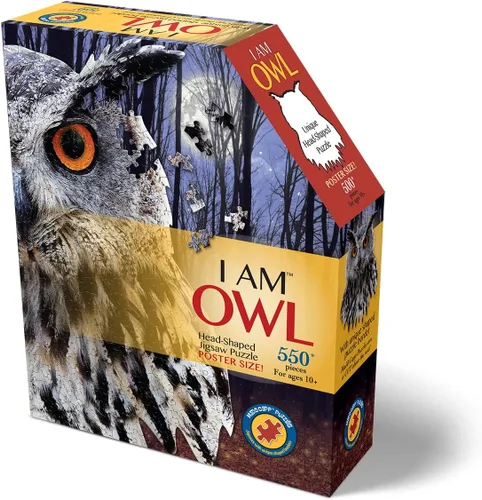 Vista 5 de Madd CAPP Puzzles I AM Owl - Rompecabezas de 550 piezas en forma de animal para adultos y niños, rompecabezas de búho de piso de tamaño de póster