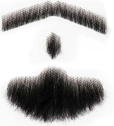 Vista 7 de Fake Mustache Fake Beard Realistic 100% Human Hair for Halloween MenMakeup Negro