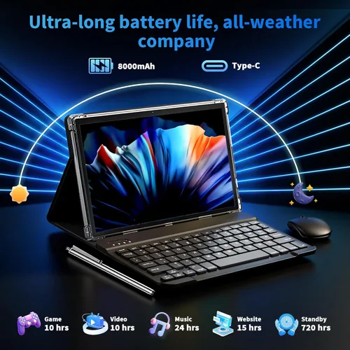 Vista 6 de Tableta Android 15 de 10 pulgadas 2026 con teclado, 26 GB+256 GB, expansión de 2 TB, tablet PC Gemini AI con octa-Core, 8000 mAh, WiFi 5G, GPS, GMS