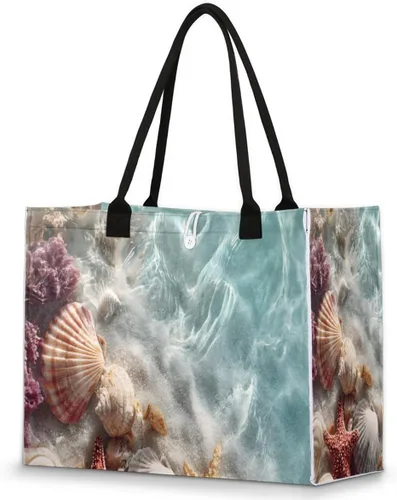 Vista 30 de Pardick Bolsa de mano reutilizable para mujer, bolsa de viaje, trabajo, compras, piscina y playa, A-04, Mediana