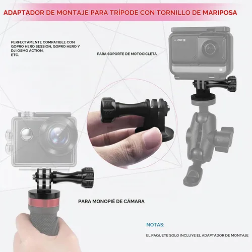 Vista 4 de Niewalda Adaptador de montaje de trípode de aluminio, soporte de adaptador de trípode, compatible con cámaras de acción GoPro Hero 9, 8, 7, 6, 5, 4