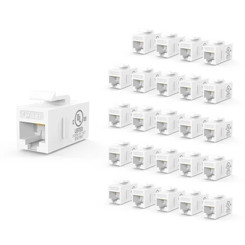 Vista 14 de VCE Acoplador Keystone CAT6 con certificación UL, paquete de 25 unidades, acoplador Ethernet hembra a hembra, acoplador RJ45 para CAT6/CAT5e/CAT5