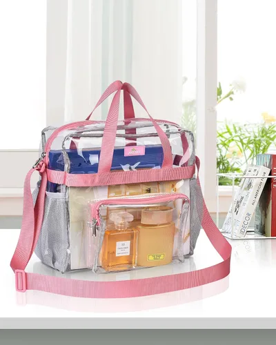 Vista 31 de MAY TREE Bolsa transparente para eventos en estadios de 12 x 6 x 12 pulgadas, bolsa de almuerzo transparente con correas reforzadas para trabajo