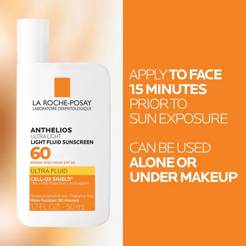 Vista 3 de Anthelios Light Fluid Facial Sunscreen SPF 60, Lightweight Sunscreen for Face, Fluid Texture, Broad Spectrum SPF