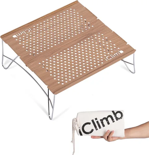Vista 14 de iClimb Mini mesa plegable individual ultraligera y compacta para mochileros, camping, senderismo, playa, picnic (azul - S)