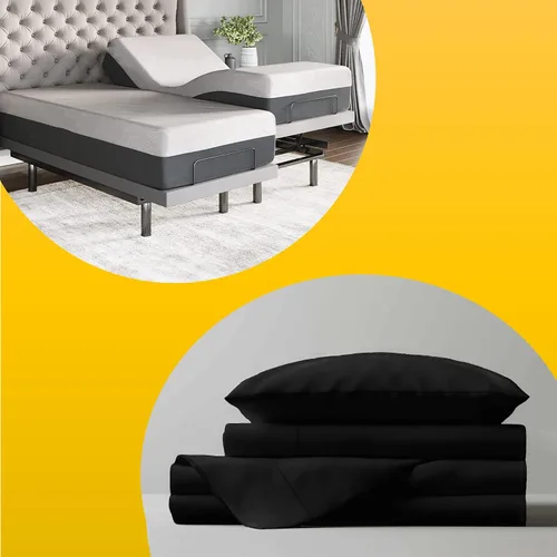Vista 3 de Juego de sábanas tamaño Queen de 25 pulgadas con bolsillos extra profundos para cama ajustable, 1000 hilos, 100% algodón egipcio, tejido satinado
