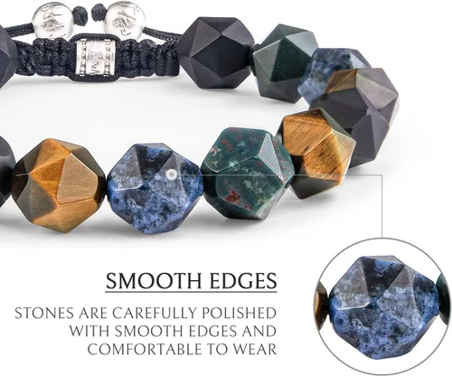 Vista 4 de AWNL Pulsera de cuentas multicolores para hombre, piedras naturales, ojo de tigre, ónix, amatista, plata, obsidiana (0.394 pulgadas), trenzada