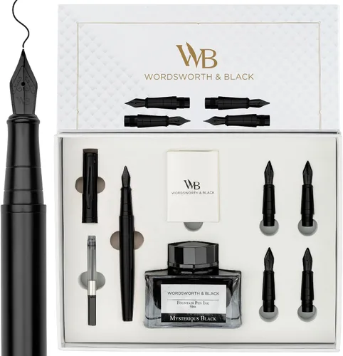 Vista 14 de Wordsworth & Black Luxury Fountain Pen Set for Writing, 6 Nibs, Blue Cromo azul