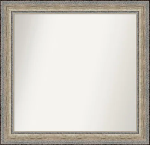 Vista 507 de Amanti Art Espejo de baño plateado para sobre el fregadero, 28 x 37 pulgadas, elegante espejo rectangular de peltre cepillado, marco de madera