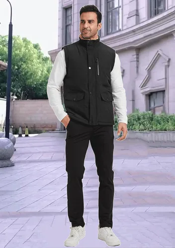 Vista 23 de XinYangNi Chaleco de invierno con forro polar para hombre, chaqueta de burbujas cálida e informal