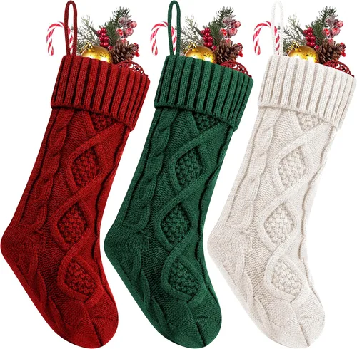 Vista 9 de Fesciory Calcetines de Navidad, paquete de 6 calcetines de punto grandes de 18 pulgadas y decoración para fiestas familiares de Navidad, borgoña