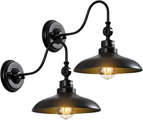 Vista 10 de Luces de pared para exteriores, color negro mate, cuello de cisne, luz de granero de 9.8 pulgadas, ángulo ajustable, impermeable, lámparas de pared