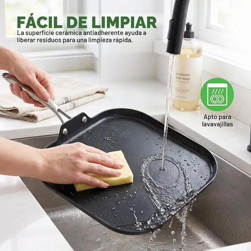 Vista 6 de NutriChef 11-Inch Griddle Pan Ceramic Non-stick with Induction Base Black