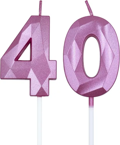 Vista 9 de Velas de 40 cumpleaños para pastel, vela azul número 40 en forma de diamante 3D, decoración de cumpleaños, suministros de fiesta para mujeres u