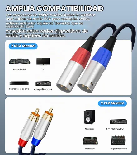 Vista 3 de Tisino Cable RCA a XLR, 2 RCA a 2 XLR macho HiFi Cable, 4N OFC, 3.3 pies