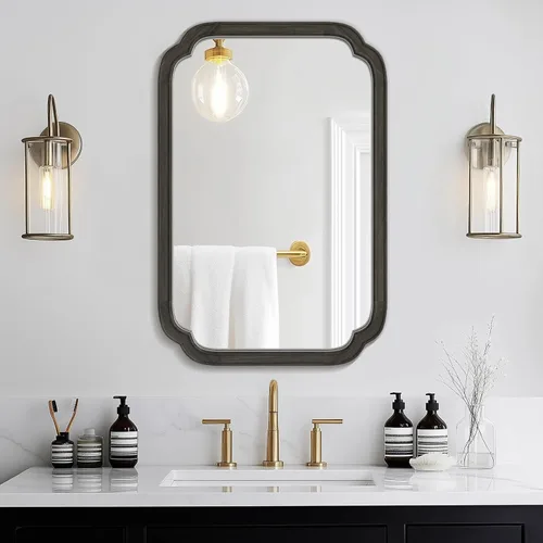 Vista 25 de Espejos de Baño de Madera para Montar en la Pared, 16" x 20" Marco de Madera Rústica Espejos de Pared Decorativos para Sala de Estar o Dormitorio
