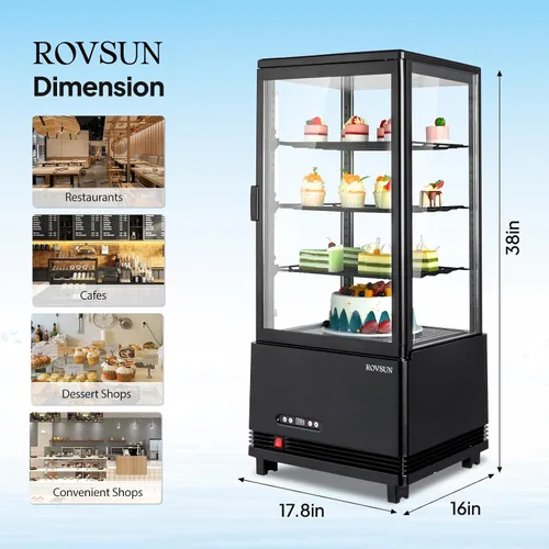 Vista 7 de ROVSUN Refrigerador Comercial con Vitrina de 3 Pies Cúbicos, Enfriador Refrigerador de Bebidas con Puerta de Vidrio Exhibidor Refrigerador c/LED