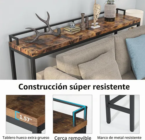 Vista 7 de Tribesigns Mesa de sofá extra larga de 70.9 pulgadas, mesa consola estrecha detrás del sofá, mesa de entrada industrial rústica para sala de estar