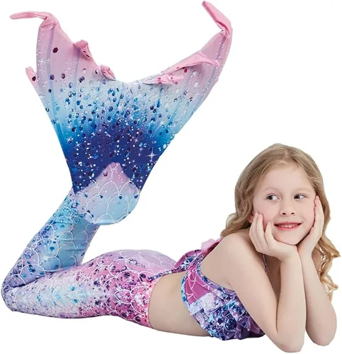Vista 3 de Traje de baño de 6 piezas para niñas, cola de sirena para nadar, bikini para niños