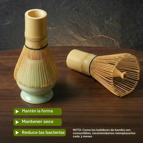 Vista 5 de Juego de batidor Matcha – Kit tradicional de 5 piezas con cuenco de cerámica que incluye batidor de bambú, cuchara, tamiz y soporte para batidor