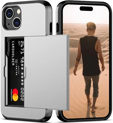 Vista 41 de Nvollnoe Compatible con iPhone 15 Funda con ranura para tarjetas, resistente, protectora de doble capa, a prueba de golpes, ranura oculta