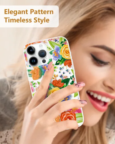 Vista 8 de SCORPIFY Funda para iPhone 14 Pro Max con diseño floral de rosas perforadas en el corazón rojo, bonita funda transparente para teléfono para mujeres