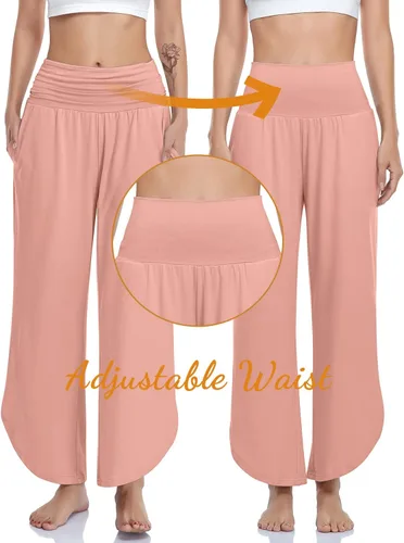 Vista 5 de UEU Pantalones de yoga de pierna ancha para mujer, de cintura alta, cómodos, holgados, casuales, suaves, con bolsillos