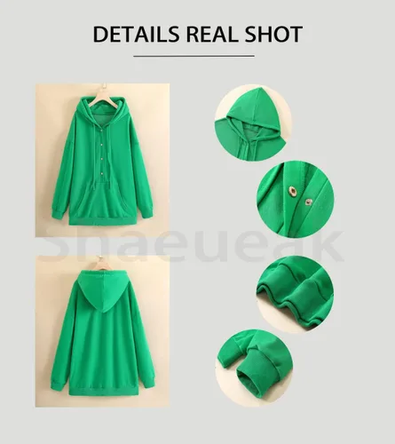 Vista 4 de Shaeueak Sudadera con capucha y botones para mujer, casual, manga larga, con cordón