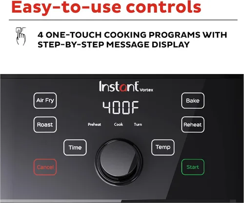 Vista 4 de Instant Vortex 4 en 1 - Freidora de aire con 4 programas de cocina personalizables, pantalla táctil digital, gran cesta antiadherente y capacidad