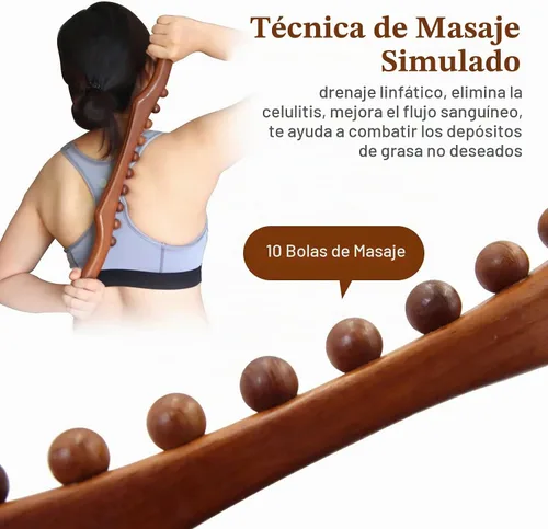 Vista 2 de Herramientas de masaje de terapia de madera, masajeador de drenaje linfático de 21 pulgadas, palo de masaje de mano y herramientas de terapia