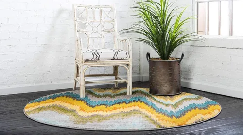 Vista 3 de Unique Loom Estrella Collection - Alfombra moderna, degradada, colorida, abstracta, ondulada, 6 pies 1 pulgada x 6 pies 1 pulgada, multicolor / azul
