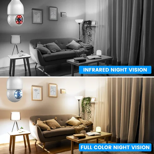 Vista 7 de Cámara de seguridad con bombilla WiFi de 2.4 GHz, cámara de enchufe de luz de 1080P, cámara de seguridad inalámbrica para interiores y exteriores