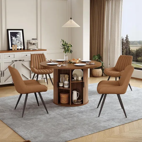 Vista 59 de Miereirl Moderno juego de comedor de 5 piezas para mesa redonda de madera de 4,31.5 pulgadas con estante de almacenamiento semiabierto y puerta