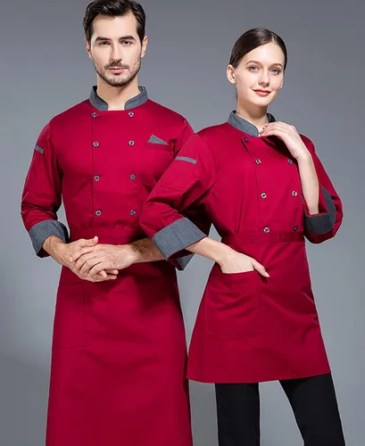Vista 5 de Chaqueta de chef unisex con doble botonadura trasera de malla completa, ligera, costura de color, uniforme de chef