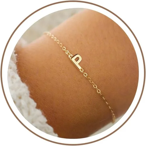 Vista 47 de Turandoss - Pulseras de oro con iniciales para mujeres y niñas - Joyería ideal para regalo - Pulsera chapada en plata u oro de 18 k con letras