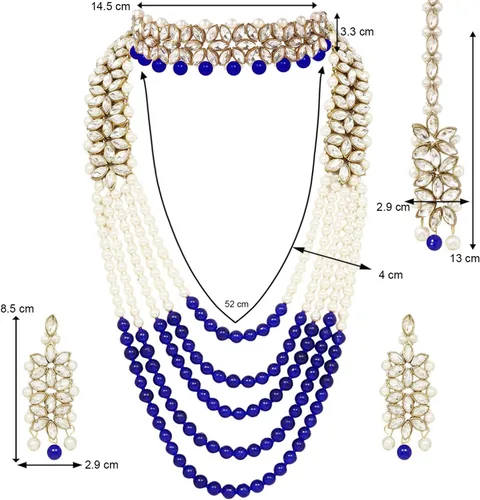 Vista 3 de Wedding Party Wear Bridal Jewellery Choker Long Pearl Necklace Earrings Maang Tikka Indian Traditional Set for Women