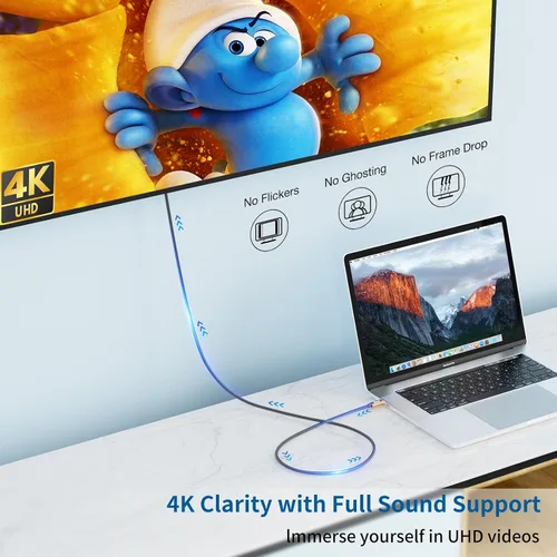Vista 4 de Cable USB C a HDMI de 6.6 pies [4K a 60 Hz], cable USB tipo C macho a HDMI macho trenzado compatible con Thunderbolt 3/4 para MacBook Pro/Air, iPad