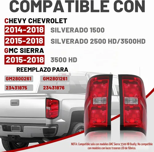 Vista 2 de HECASA Conjunto de Luces Traseras Compatible con Chevy Chevrolet Silverado 2014-2018 1500/2500/3500 HD GMC Sierra 3500 HD Modelo Dually Reemplazo