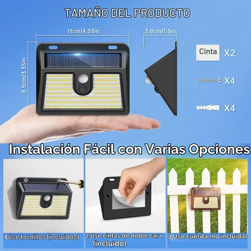 Vista 4 de 2 paquetes de luces solares con sensor de movimiento al aire libre, luces solares súper brillantes al aire libre impermeables, 3 modos