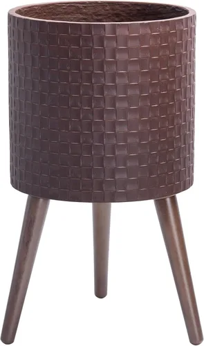 Vista 10 de D'vine Dev Maceta Elegante con Patrón de Azulejos Geométricos Modernos de 12 Pulgadas con Soporte, Portamacetas Decorativo para Interiores