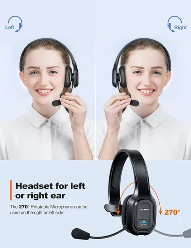 Vista 3 de TECKNET Auriculares Bluetooth para camionero, auriculares Bluetooth con micrófono AI cancelación de ruido inalámbricos en la oreja, auriculares