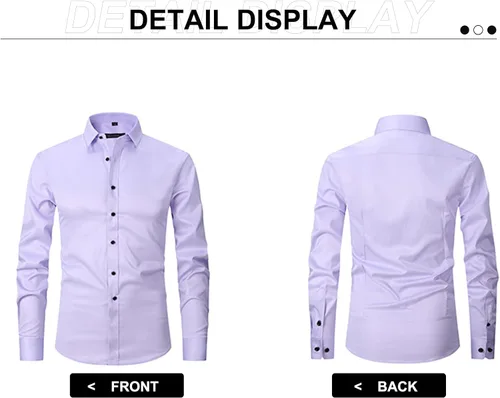 Vista 2 de ATOFY Camisa de vestir de manga larga para hombre, ajuste regular, informal, con botones, color liso