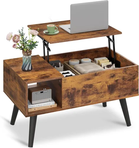Vista 24 de WLIVE Mesa de Centro para Sala de Estar, Mesa de Centro con Tapa Elevable y Almacenamiento, Mesa Central de Comedor de Madera Pequeña Elevable